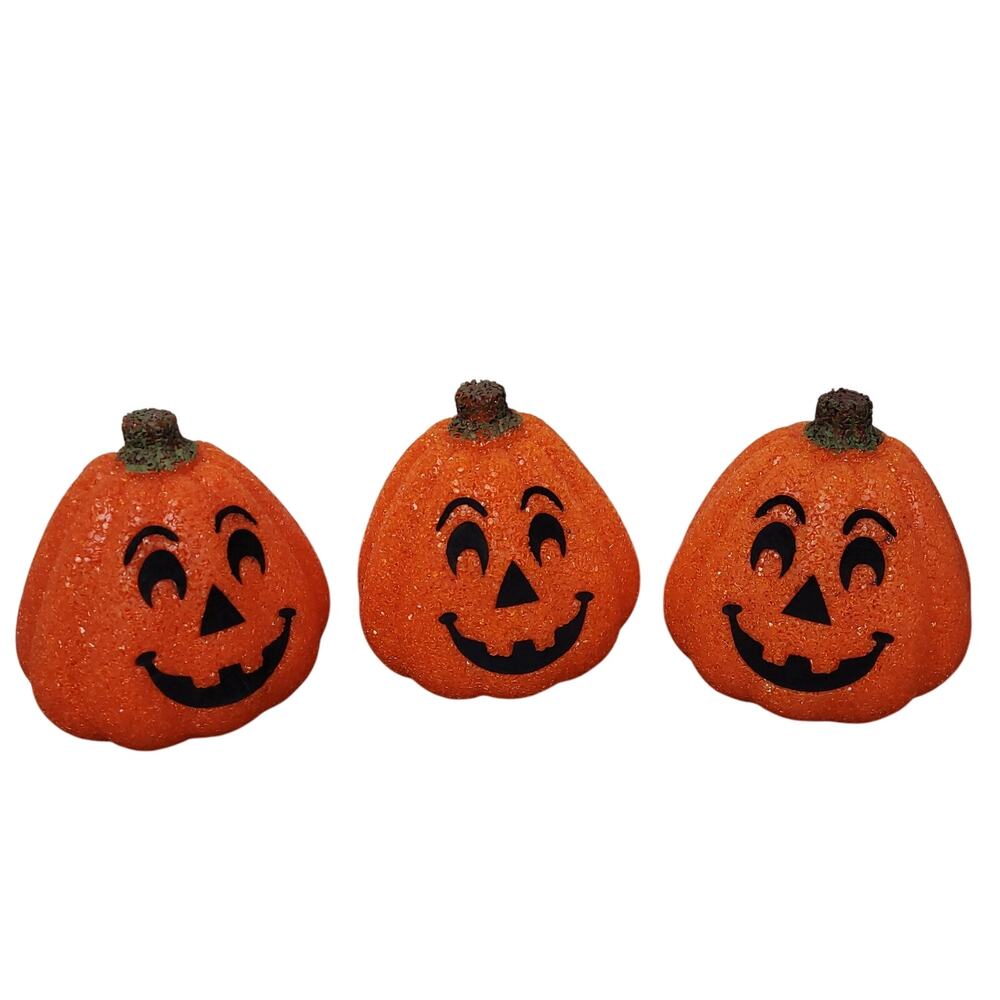 Vintage Seasons Melted Plastic Popcorn Jack O Lantern Light Up Pumpkins Lot Of 3